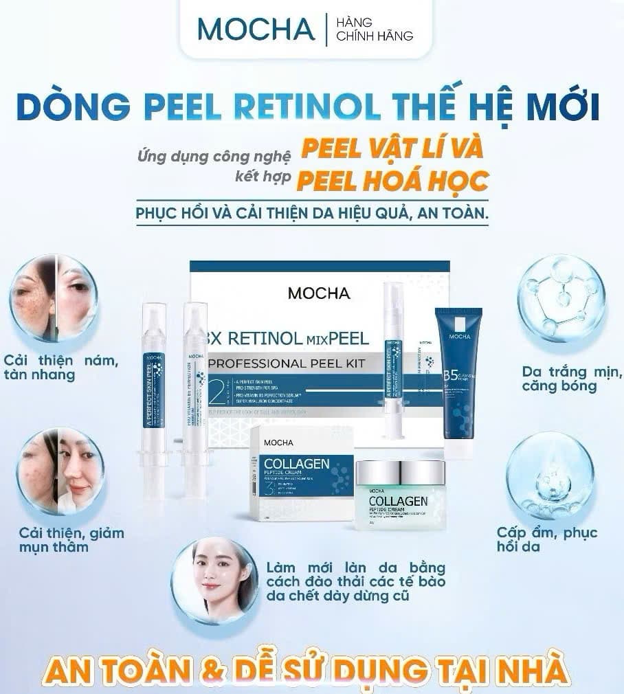 Retinol Mix Peel MOCHA 4in1 – Peel Da Tại Nhà Hỗ Trợ Tái Tạo Da, Mịn Da, Sáng Da (Combo 4 Món)