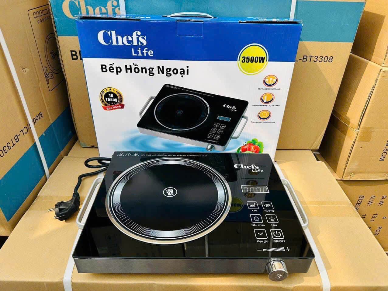 Bếp Hồng Ngoại Cảm Ứng Chefs-Lite 3500W – Mặt Kính Cường Lực, Không Kén Nồi, Có Hẹn Giờ
