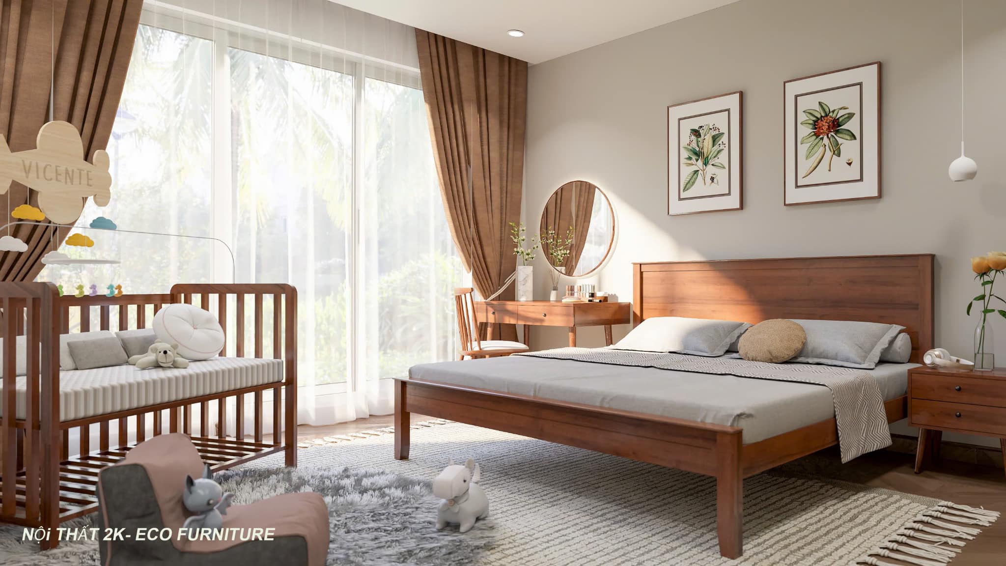 BỘ NỘI THẤT PHÒNG NGỦ GỖ THÔNG TỰ NHIÊN