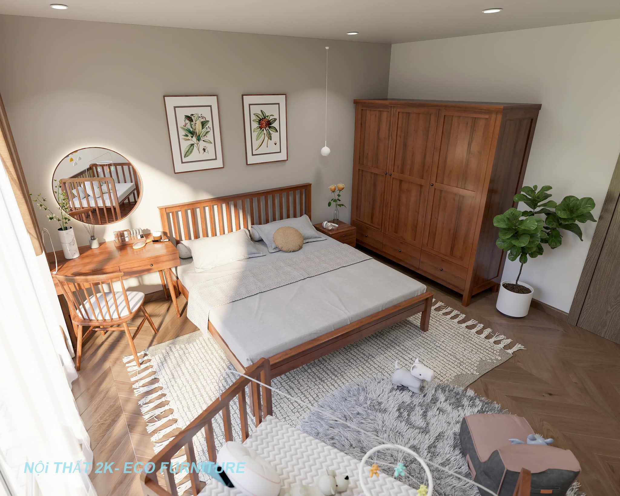 BỘ NỘI THẤT PHÒNG NGỦ GỖ THÔNG TỰ NHIÊN