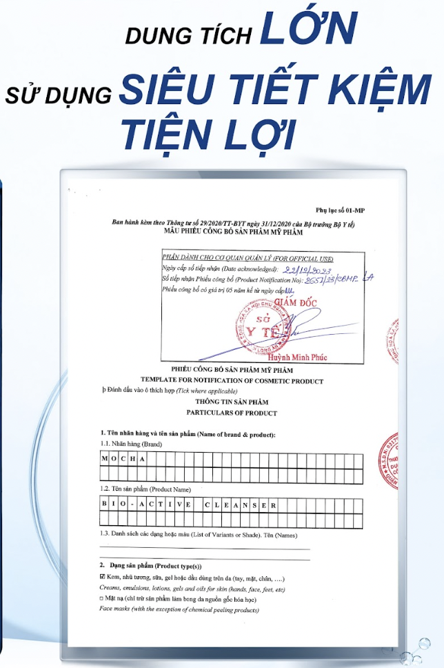 Sữa Rửa Mặt Lành Tính Chính Hãng Mocha Bio Active Cleanser - 300ml - Hỗ trợ Làm sạch da hằng ngày