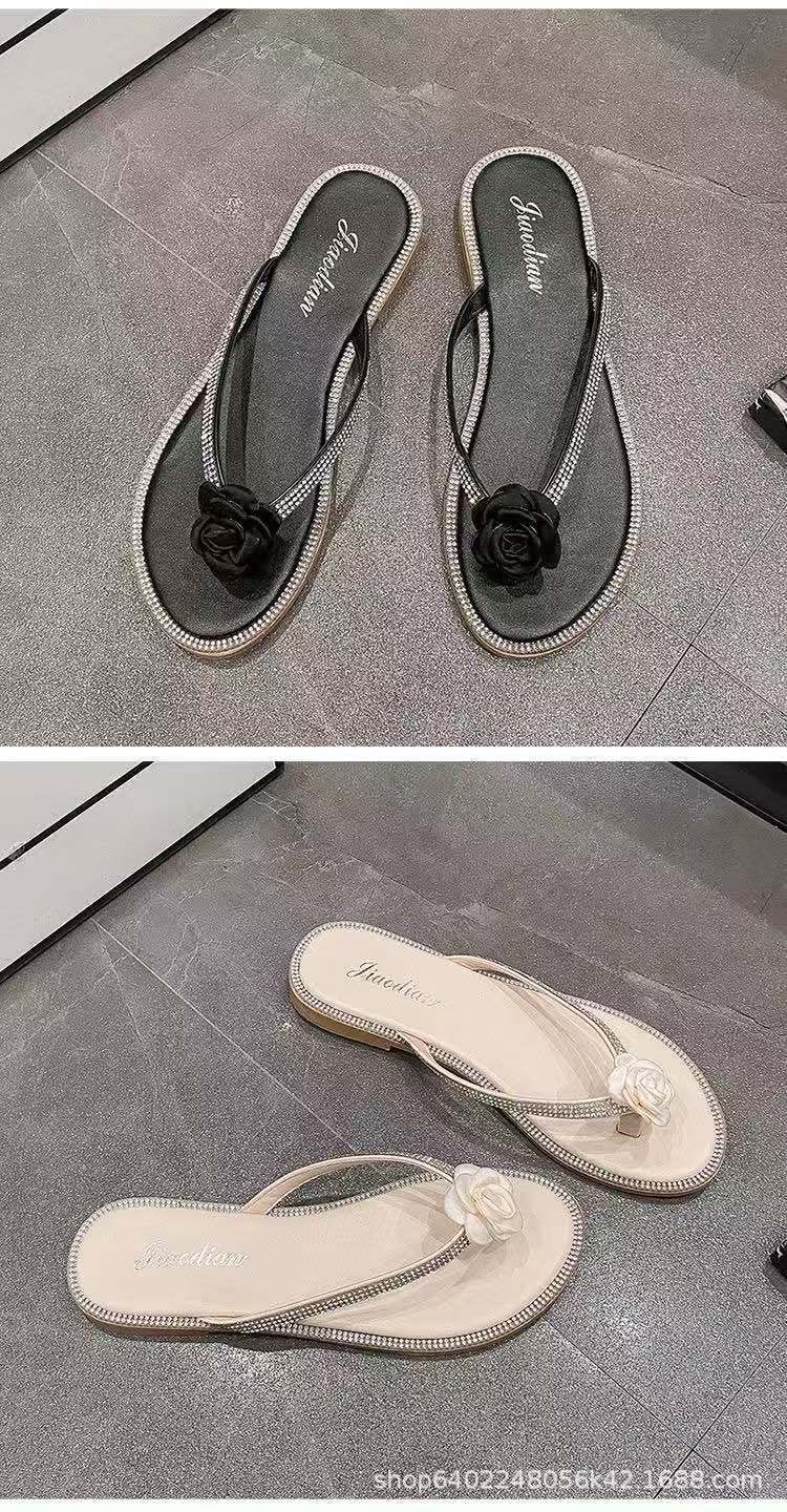 Dép Xỏ Ngón Nữ Gắn Hoa Đính Đá Đế Mêm Êm Chân  Phong Cách Tiểu Thư Thời Trang Nữ 
