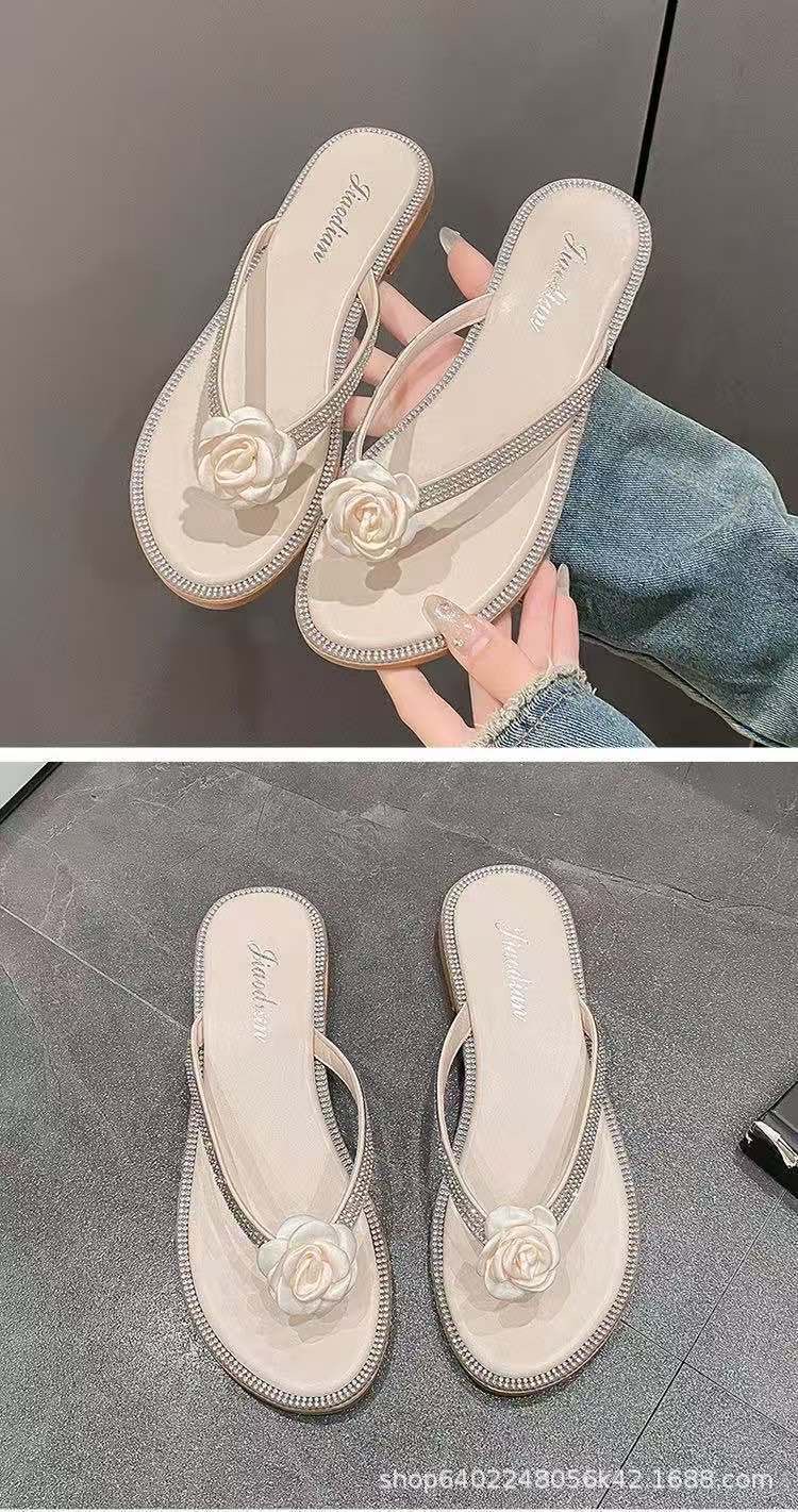 Dép Xỏ Ngón Nữ Gắn Hoa Đính Đá Đế Mêm Êm Chân  Phong Cách Tiểu Thư Thời Trang Nữ 