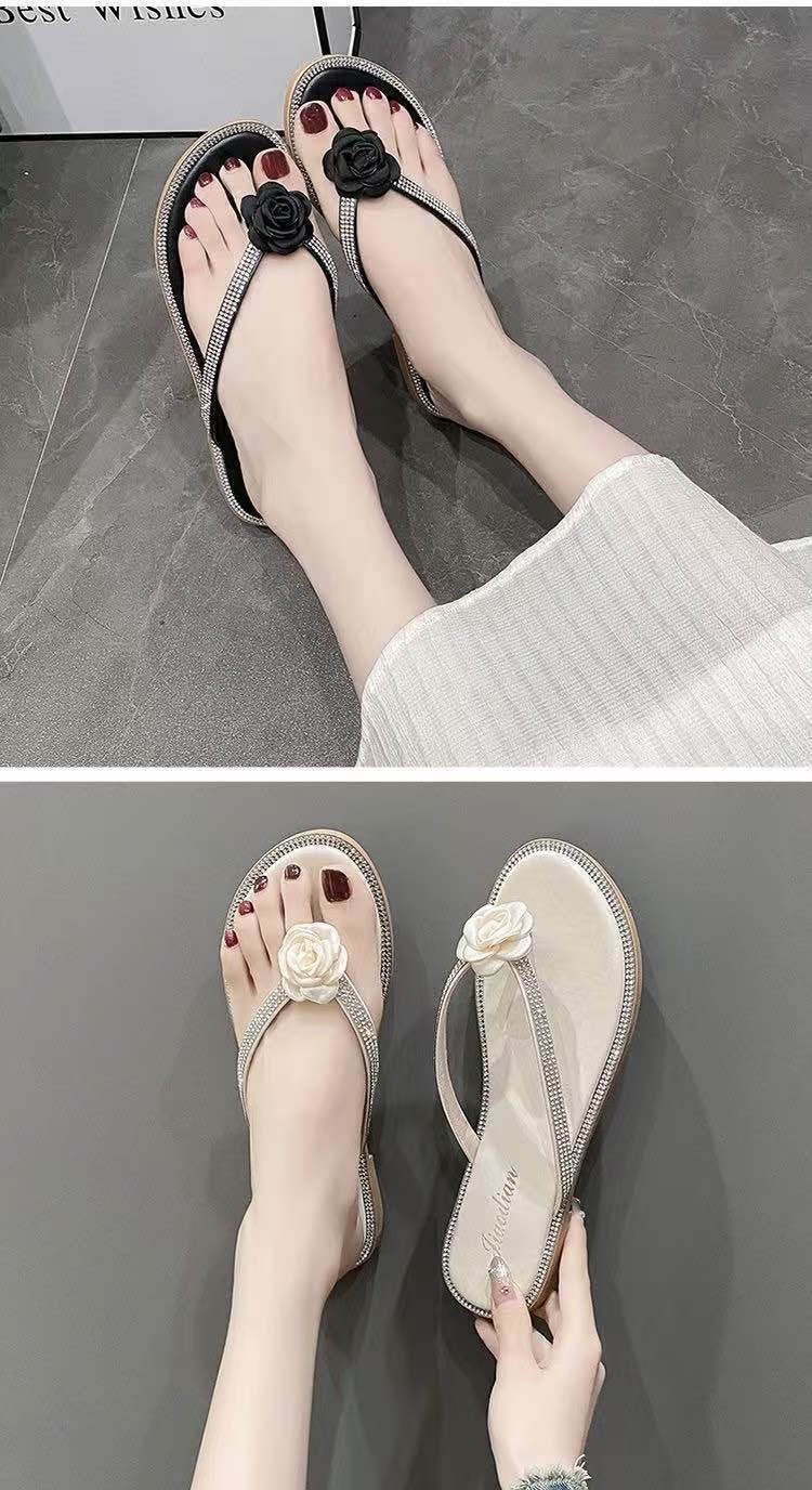 Dép Xỏ Ngón Nữ Gắn Hoa Đính Đá Đế Mêm Êm Chân  Phong Cách Tiểu Thư Thời Trang Nữ 