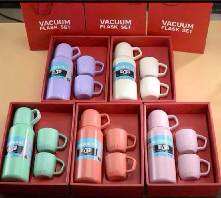 Bình giữ nhiệt inox dung tích 538ml nhỏ gọn Ly Giữ Nhiệt Cao Cấp Kèm 2 Cốc hộp làm quà