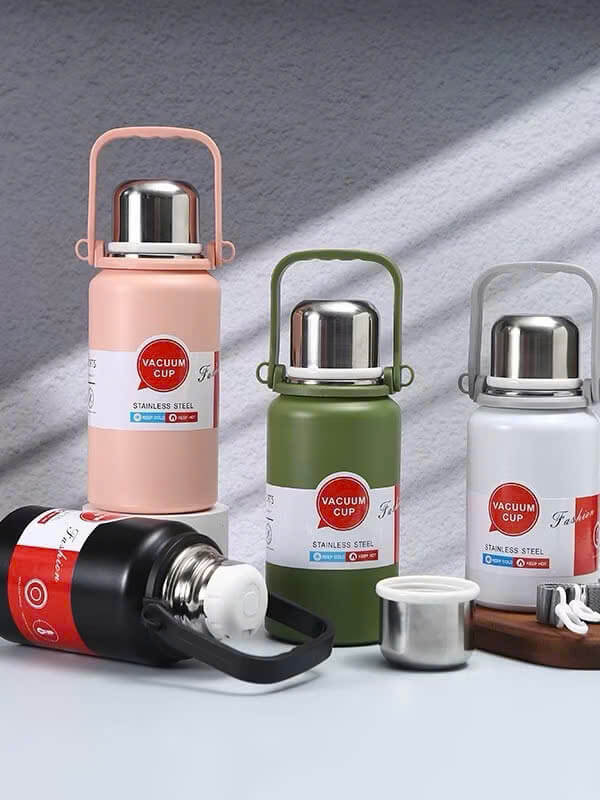 Bình Giữ Nhiệt Cao Cấp 900ml/1200ml Thiết Kế Độc Đáo, Inox 316, Có Nắp Uống & Dây Đeo Nhỏ Gọn, Quai 