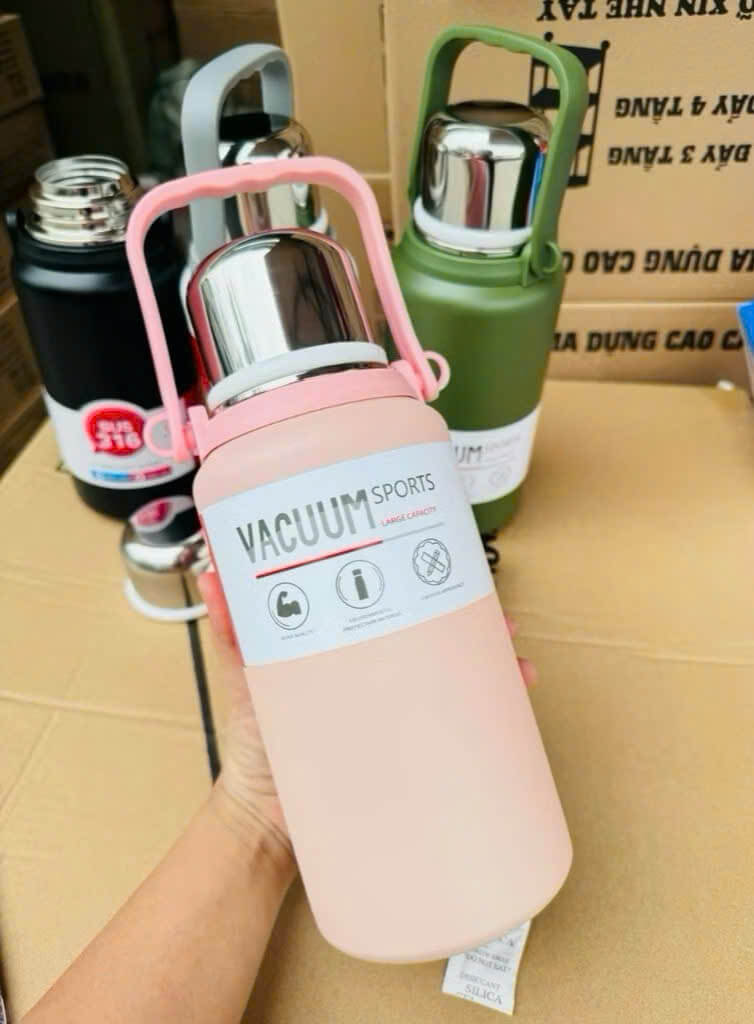 Bình Giữ Nhiệt Cao Cấp 900ml/1200ml Thiết Kế Độc Đáo, Inox 316, Có Nắp Uống & Dây Đeo Nhỏ Gọn, Quai 