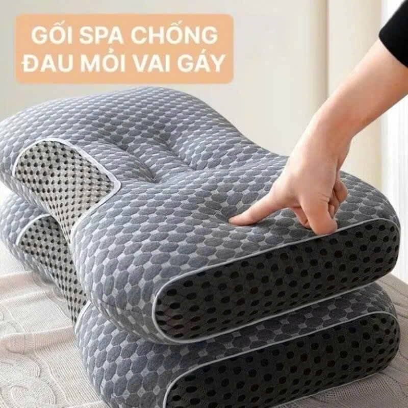 Gối công thái học màu Ghi êm ái kích thước 46x74cm,hỗ trợ tư thế ngủ ngon,chống đau mỏi vai gáy cao 