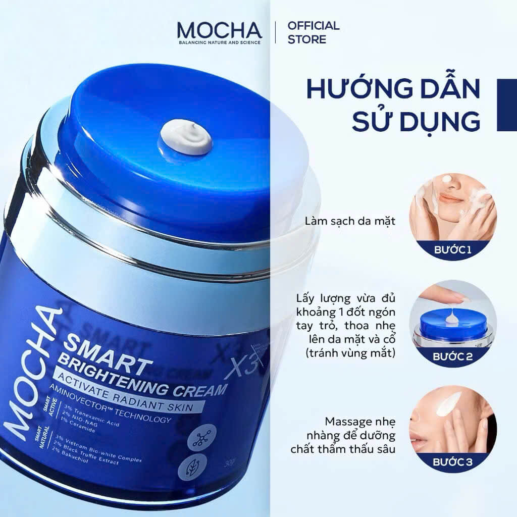 Kem Giảm Sạm Nám Chuyên Sâu Mocha Smart Brightening Cream 30gr  tặng kèm sữa rửa mặt 25ml