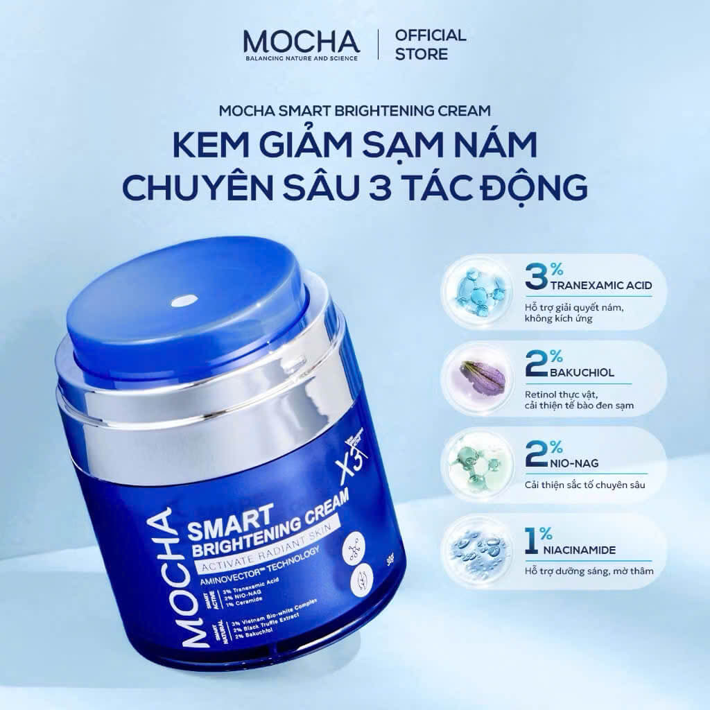 Kem Giảm Sạm Nám Chuyên Sâu Mocha Smart Brightening Cream 30gr Tặng 1 Sữa Rửa Mặt 25ml
