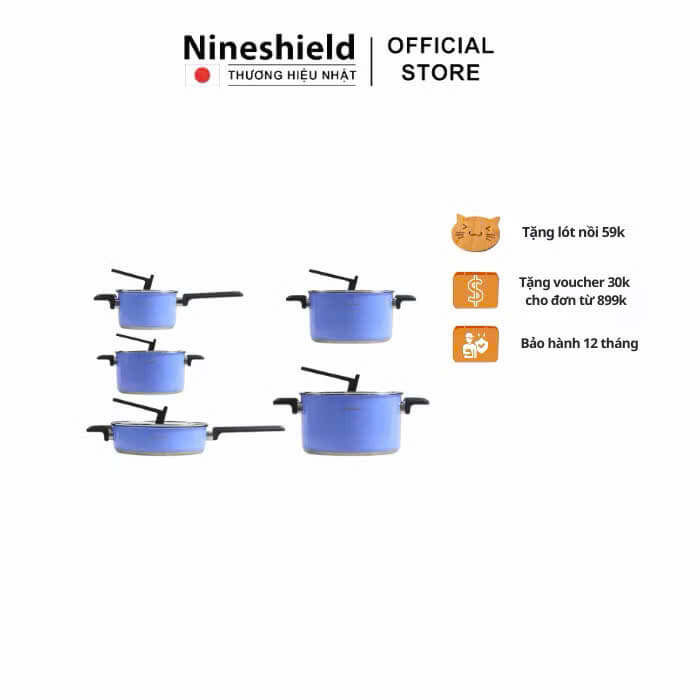 Set Nồi Chảo Chống Dính Nineshield KB BNI66 6 Món , Inox 304 Cao Cấp Độ Bền Cao,