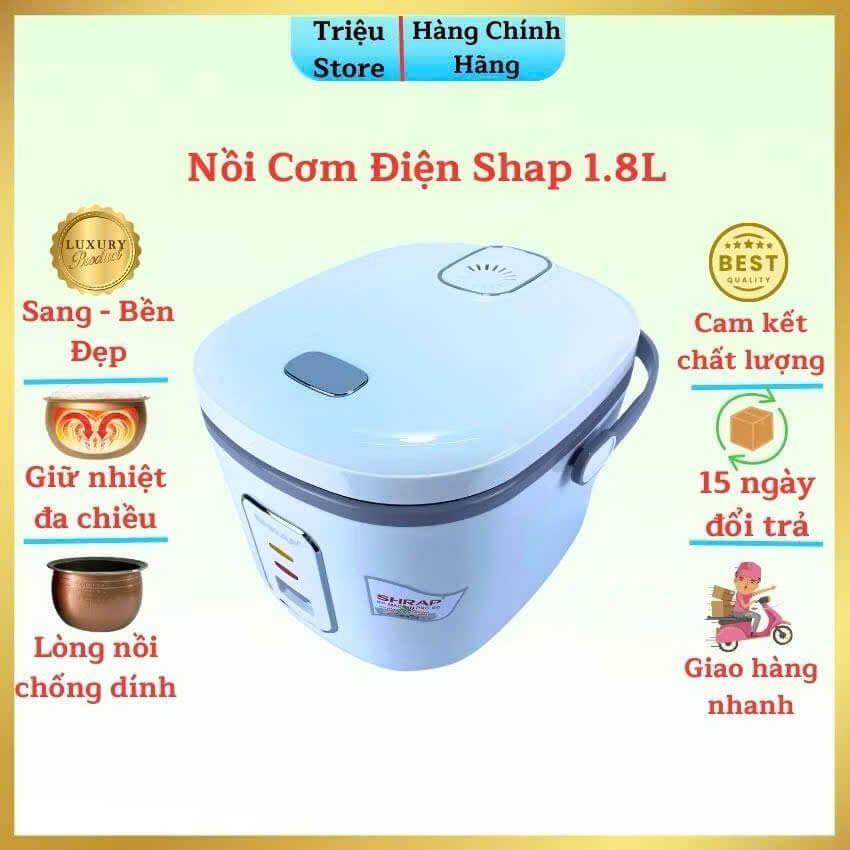Nồi cơm điện Shap 1.8L thiết kế sang trọng lòng nồi dày dặn chống dính có vỉ hấp công suất 900w shop