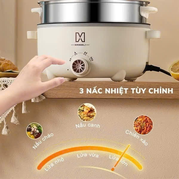 Nồi Lẩu Điện Đa Năng Mandeli 2 Tầng, Tiện Lợi Cho Mọi Món Ăn, trong gia đình